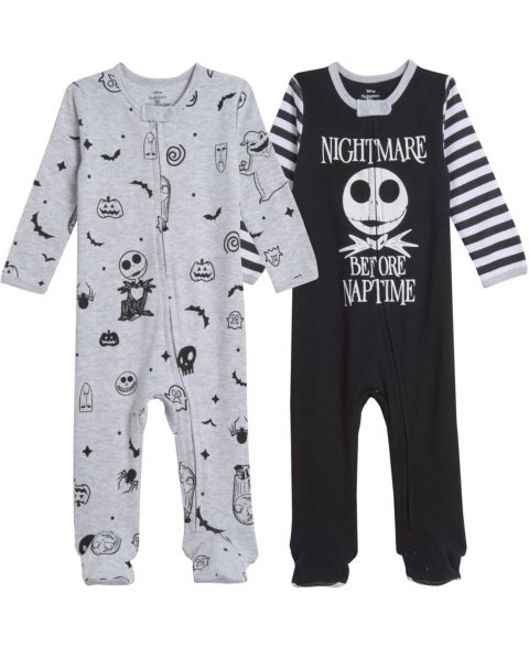 Комбинезоны Nightmare Before Christmas Disney Jack Skellington 2 Pack Footed Coveralls для мальчиков-малышей, цвет: Белый / Чёрный