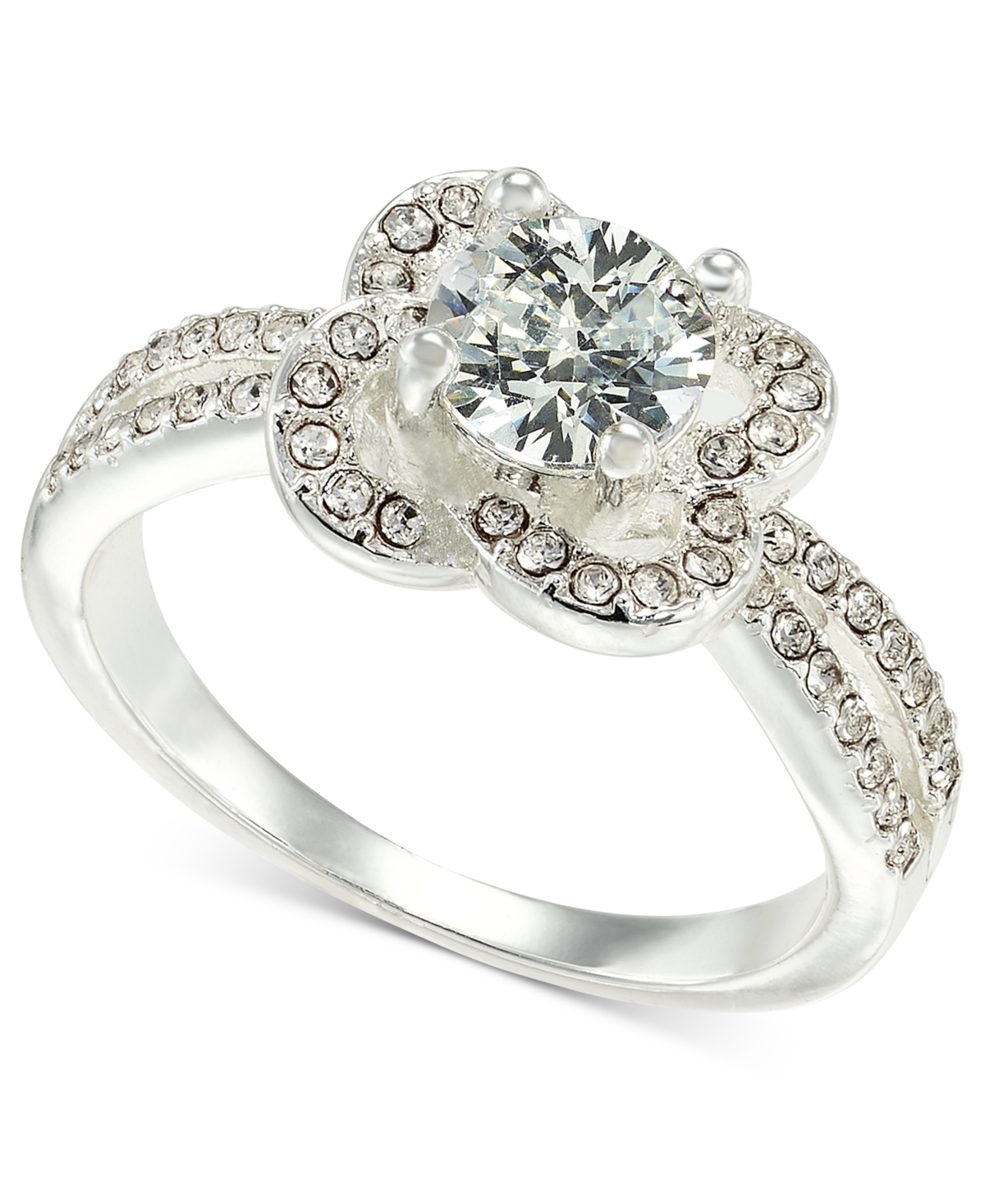 Shop Charter Club Silver-tone Pave & Cubic Zirconia Flower Halo Ring, Created For Macy's
