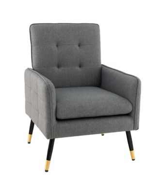Linen Fabric Accent Chair Modern Single Sofa Chair with Solid Metal Legs