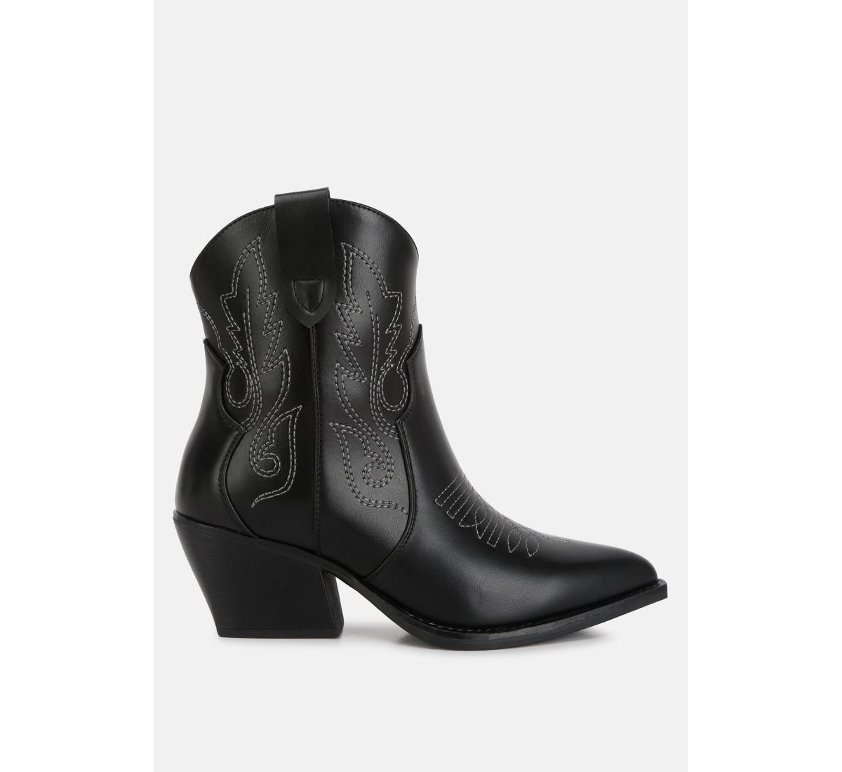 aries ankle length block heel cowboy boots - Black