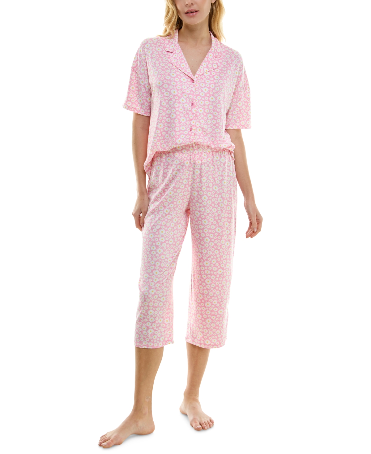 Women's 2-Pc. Cropped Printed Pajamas Set - Daisy Tacas
