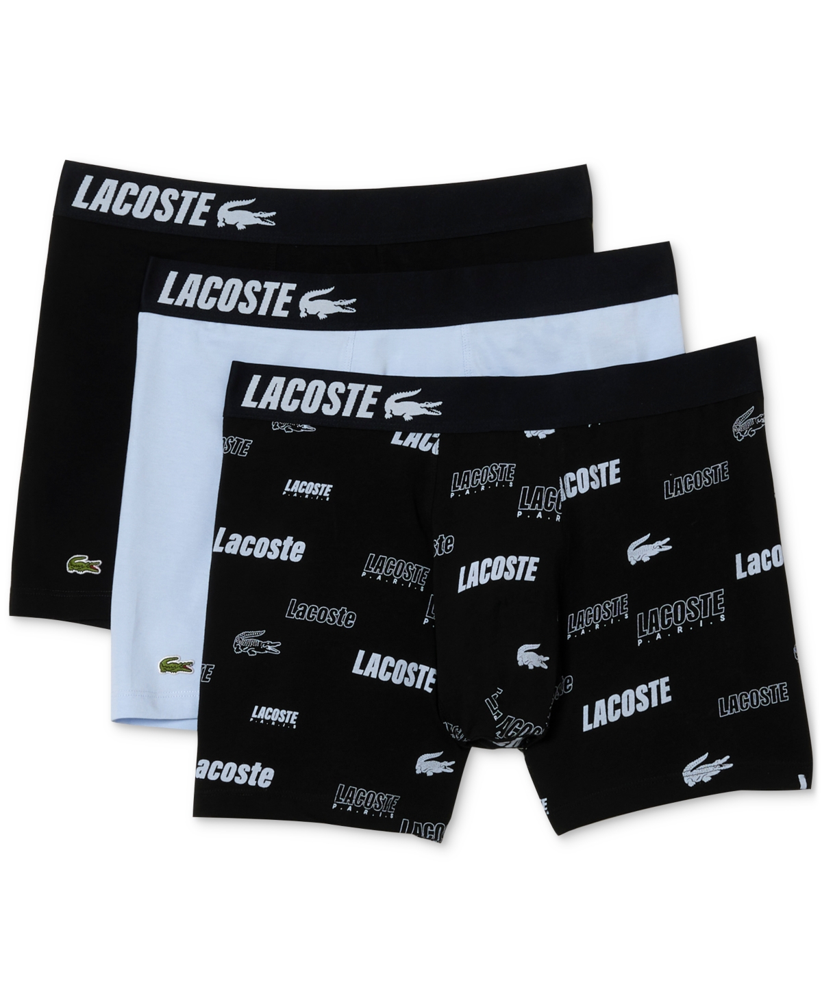 Lacoste Men's Stretch Cotton Print Boxer Briefs 3-pack - Xl In Black
