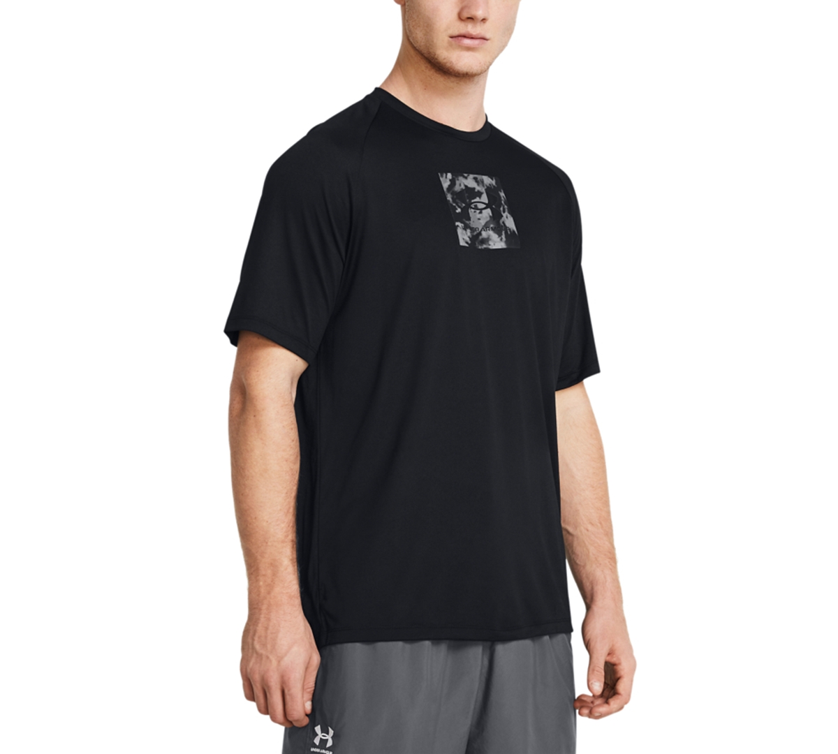 Shop Under Armour Men's Ua Tech Camo-fill Logo Graphic Performance T-shirt In Black,white
