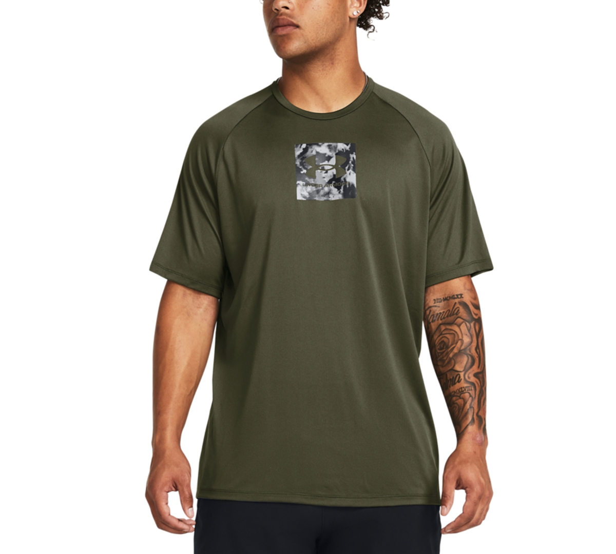 Under Armour Men's Ua Tech Camo-fill Logo Graphic Performance T-shirt In Od Green,wht