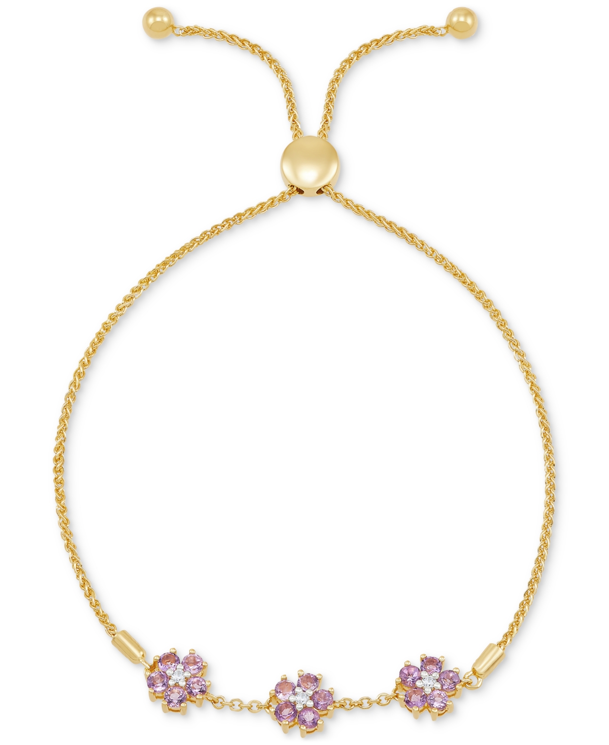 (7/8 ct. t.w.) & Lab-Grown White Sapphire (1/20 ct. t.w.) Triple Flower Bolo Bracelet (Also in Garnet & Lab-Grown Pink Sapphire) - Amethyst