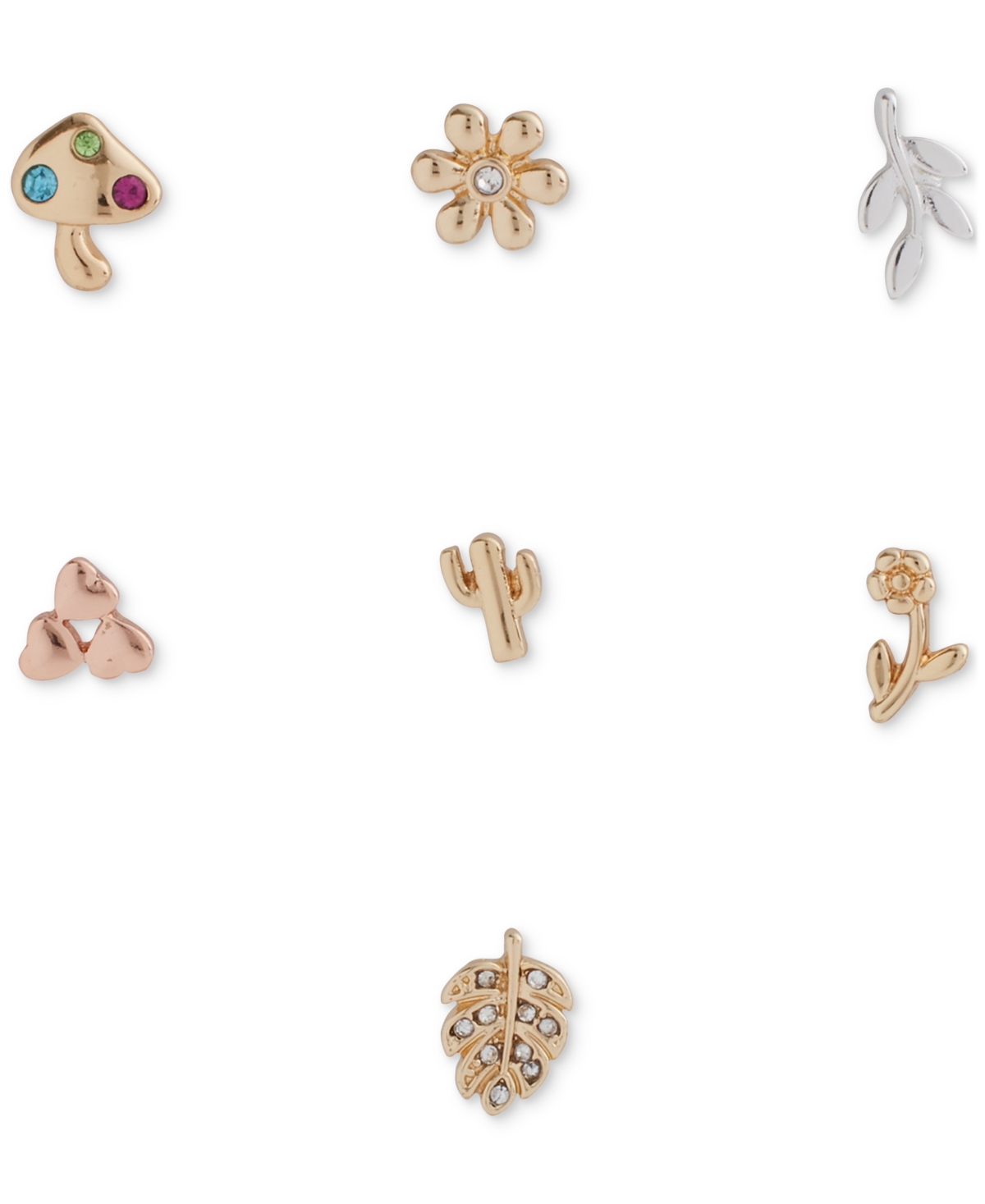 Lucky Brand Two-Tone 7-Pc. Set Pave Flower Mixed Stud Earrings