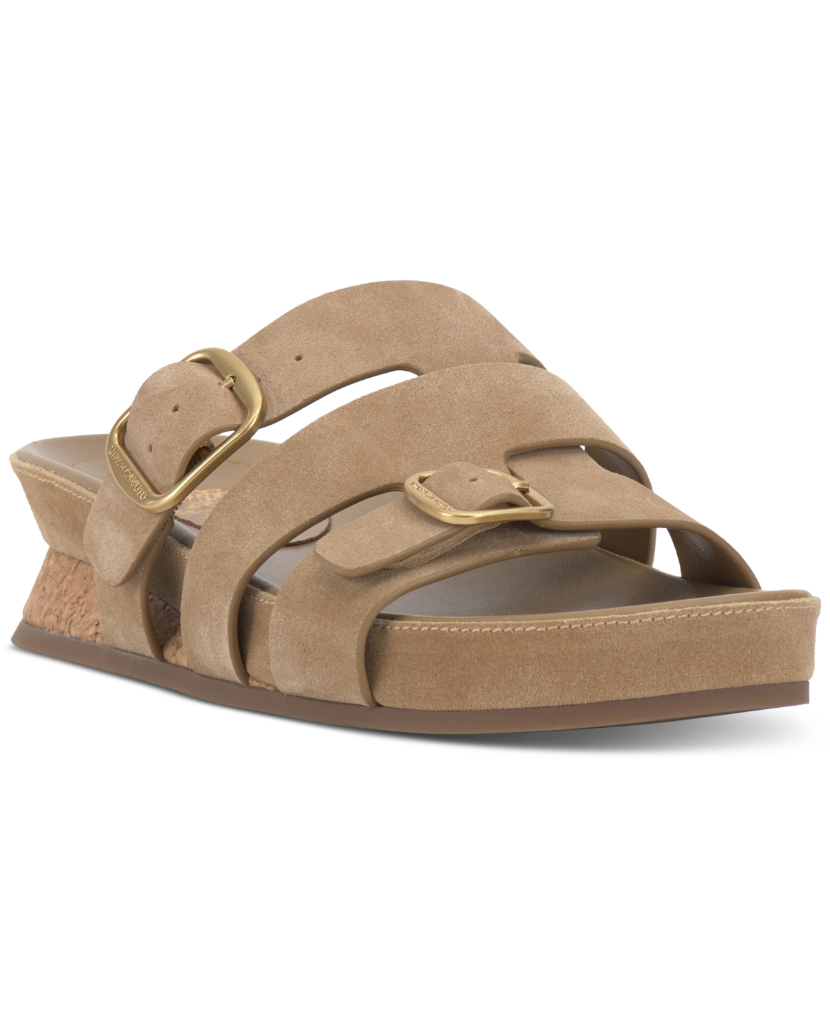 Shop Vince Camuto Freoda Double Buckle Platform Slide Sandals In New Tortilla Silky Suede