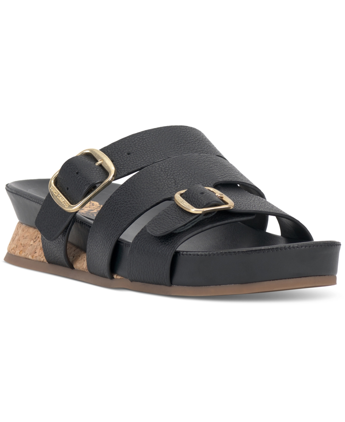 Shop Vince Camuto Freoda Double Buckle Platform Slide Sandals In Black Leather