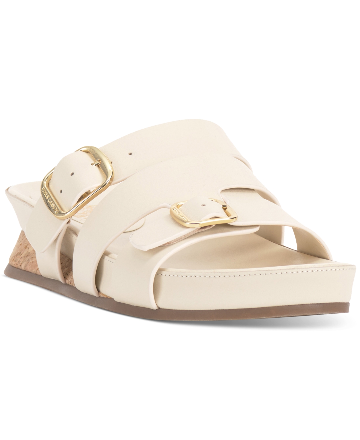Shop Vince Camuto Freoda Double Buckle Platform Slide Sandals In Creamy White Leather