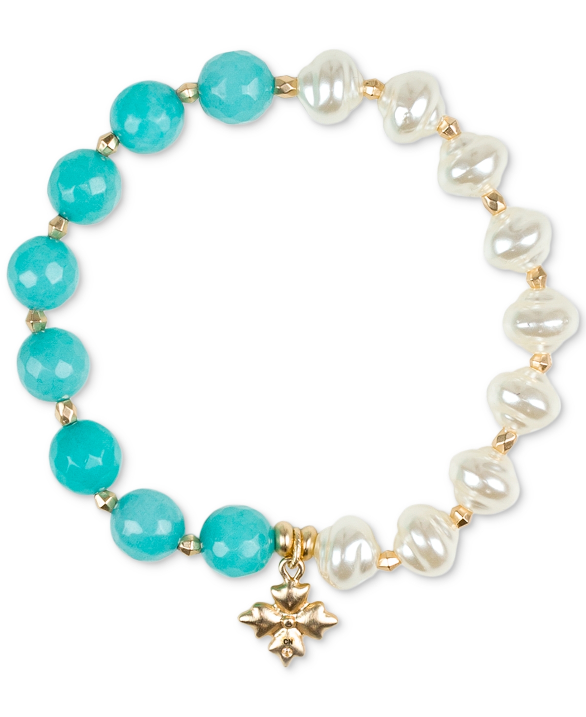 Shop Patricia Nash Gold-tone Stone & Imitation Pearl Stretch Bracelet In Egyptian Green