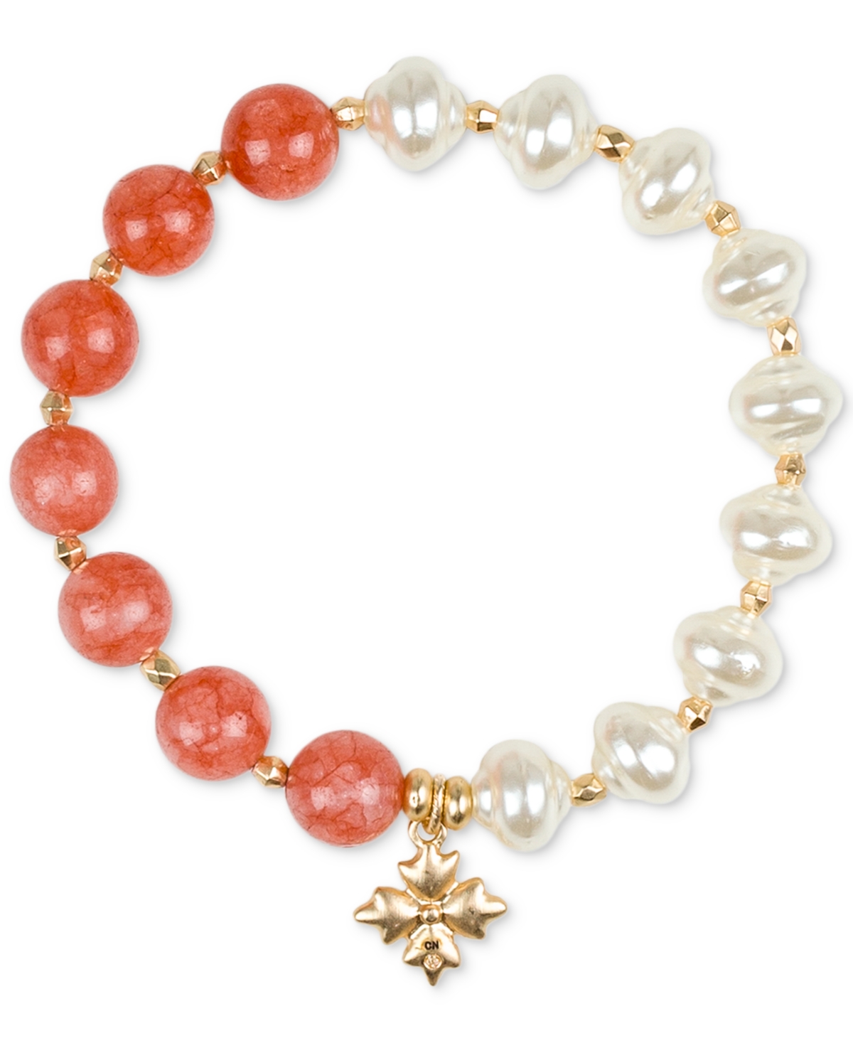 Shop Patricia Nash Gold-tone Stone & Imitation Pearl Stretch Bracelet In Egyptian Pink