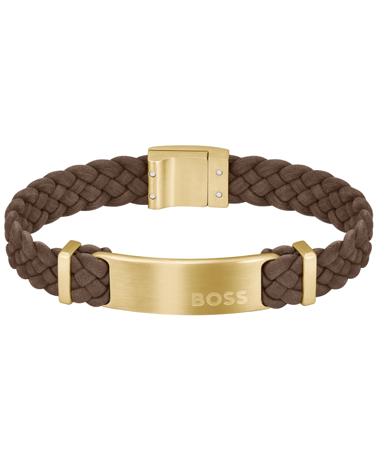 Men's Dylan Ionic Plated Thin Gold-Tone Steel Brown Leather Bracelet - Brown