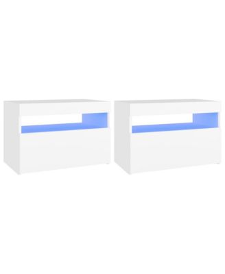 Bedside Cabinet & LED Lights 2 pcs White 23.6"x13.8"x15.7" Engineered Wood