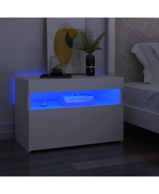 Bedside Cabinet & LED Lights 2 pcs White 23.6"x13.8"x15.7" Engineered Wood