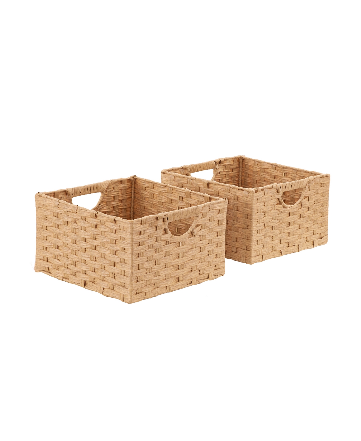 Foldable Handwoven Cube Storage Baskets, Set of 2 - Mocha Brown