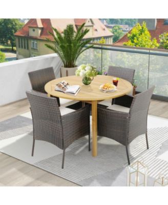 Set of 4 Patio PE Wicker Dining Chairs with Seat Cushions and Armrests