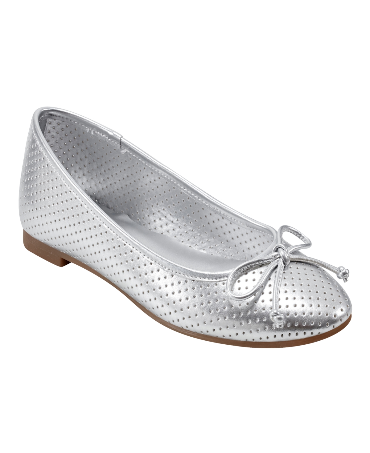 Bandolino Women s Paprika Bow Detail Ballet Flats Silver Faux Leather Polyurethane Smart Closet