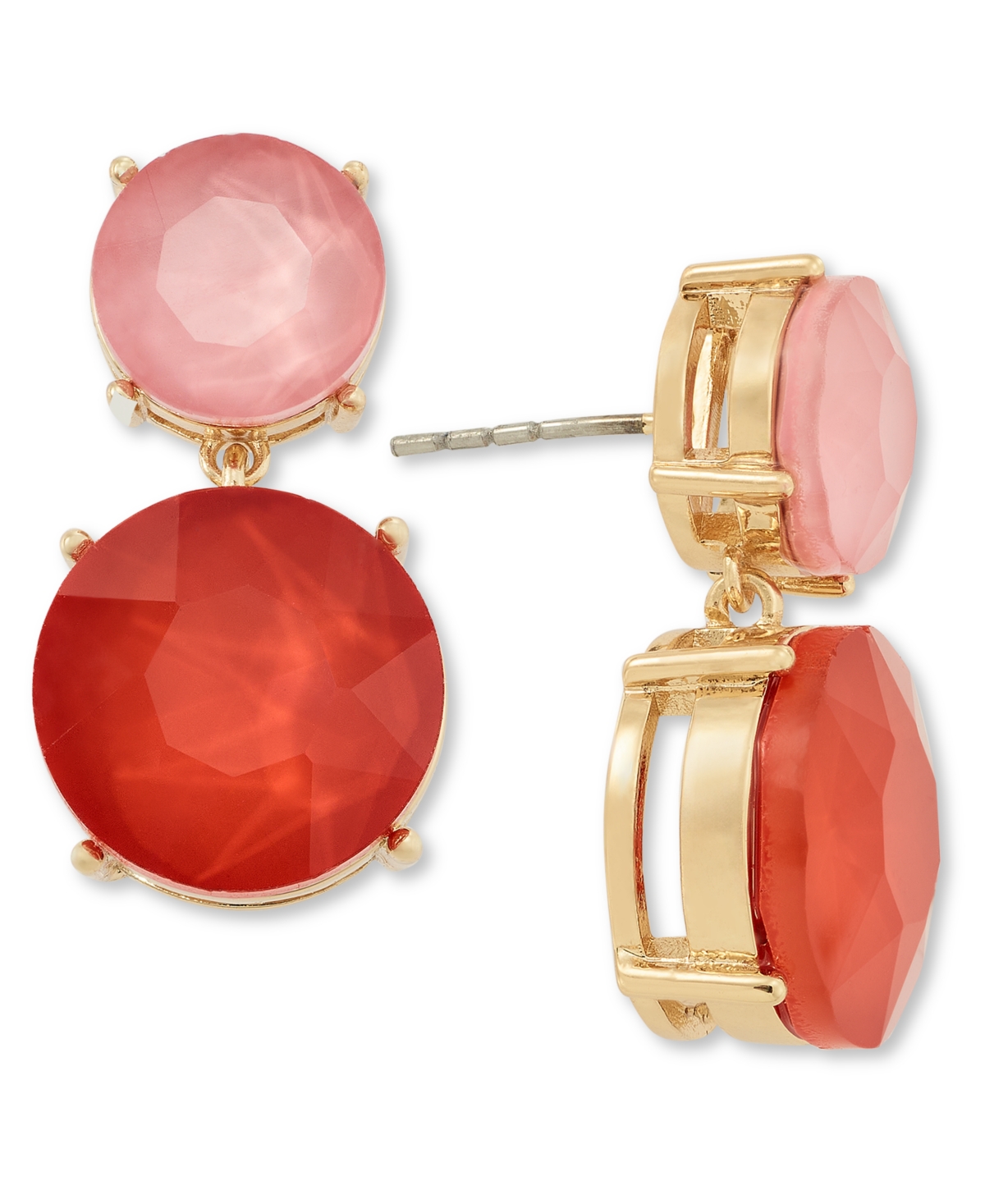 Shop On 34th Gold-tone Stone Double Drop Earrings, Created For Macy's In Pink