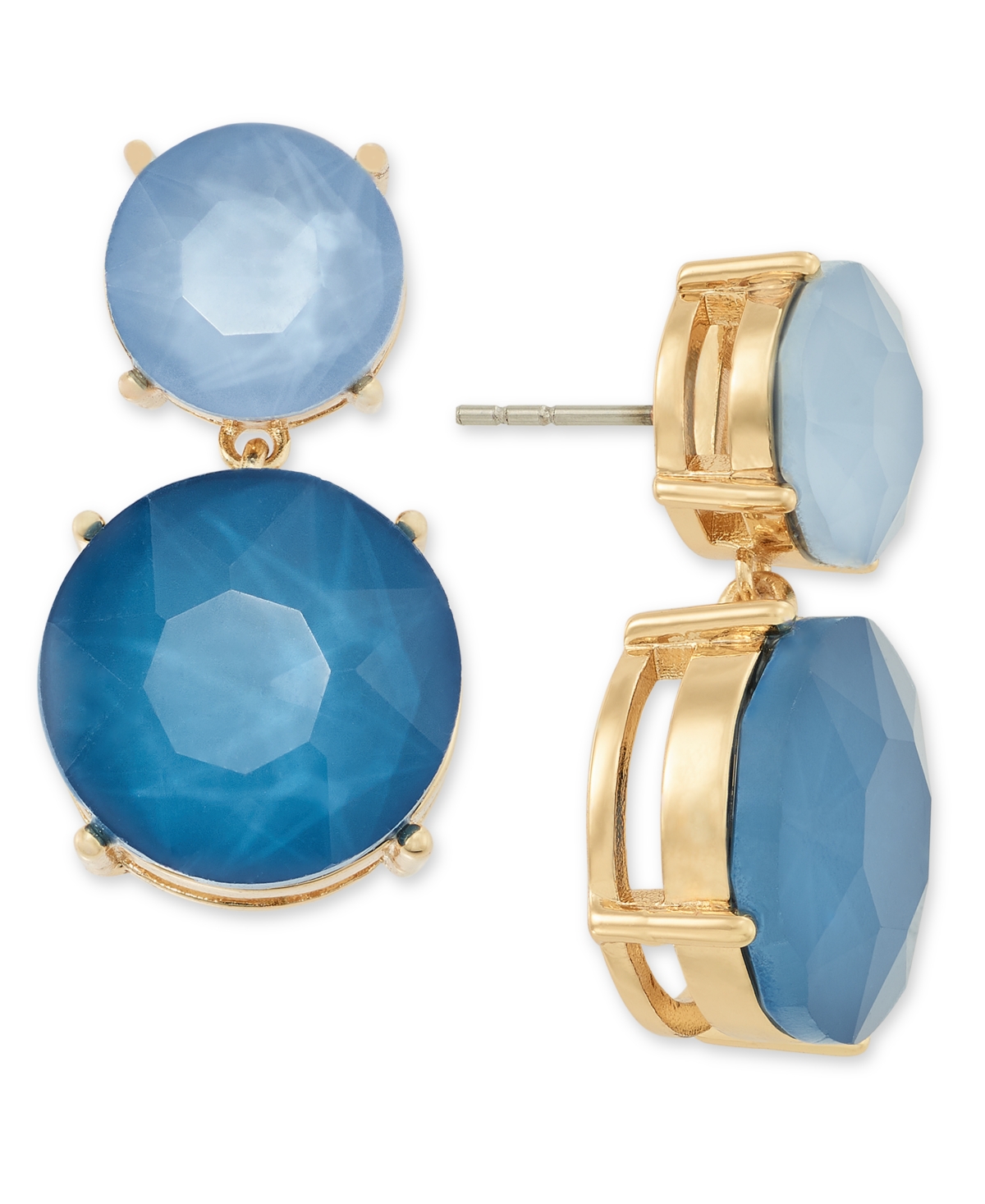 Gold-Tone Stone Double Drop Earrings, Created for Macy's - Blue