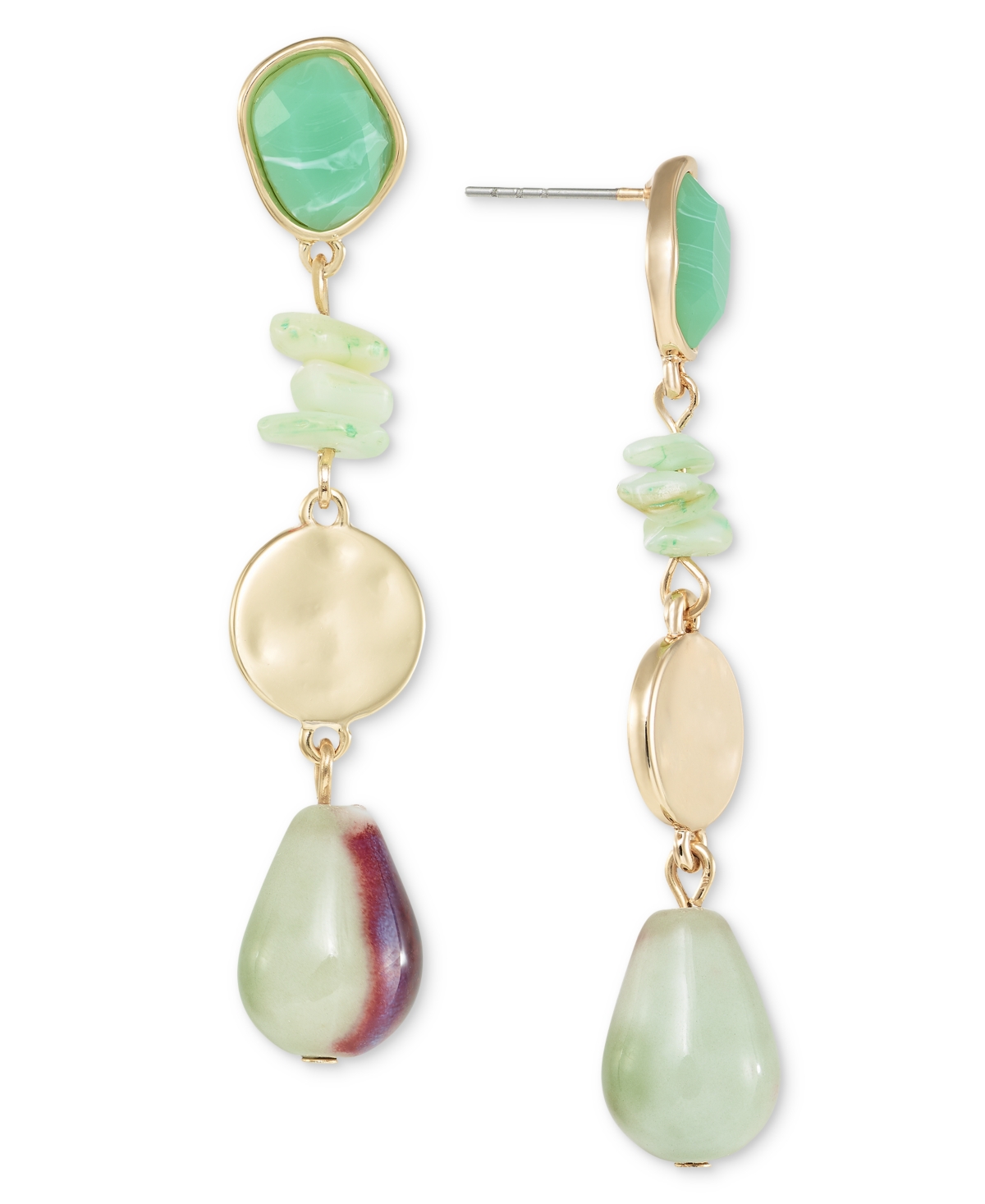 Shop Style & Co Stone & Bead Linear Drop Earrings, Created For Macy's In Green