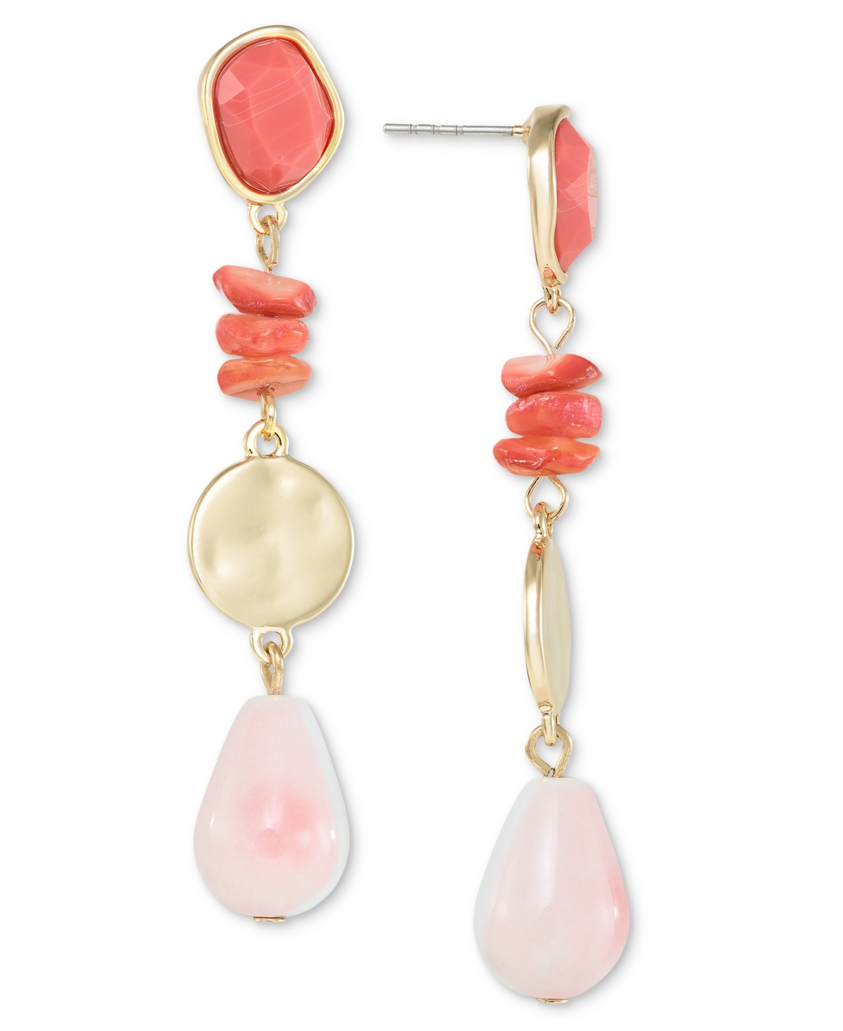 Stone & Bead Linear Drop Earrings, Created for Macy's - Coral