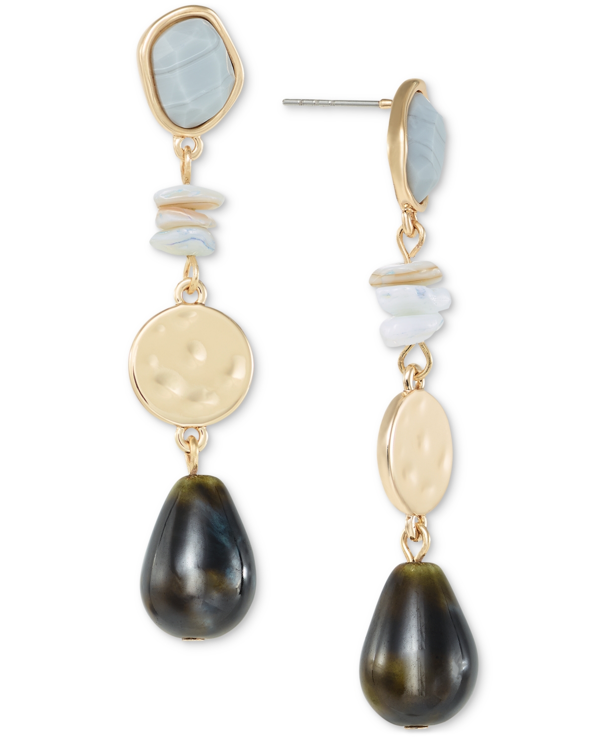 Shop Style & Co Stone & Bead Linear Drop Earrings, Created For Macy's In Brown