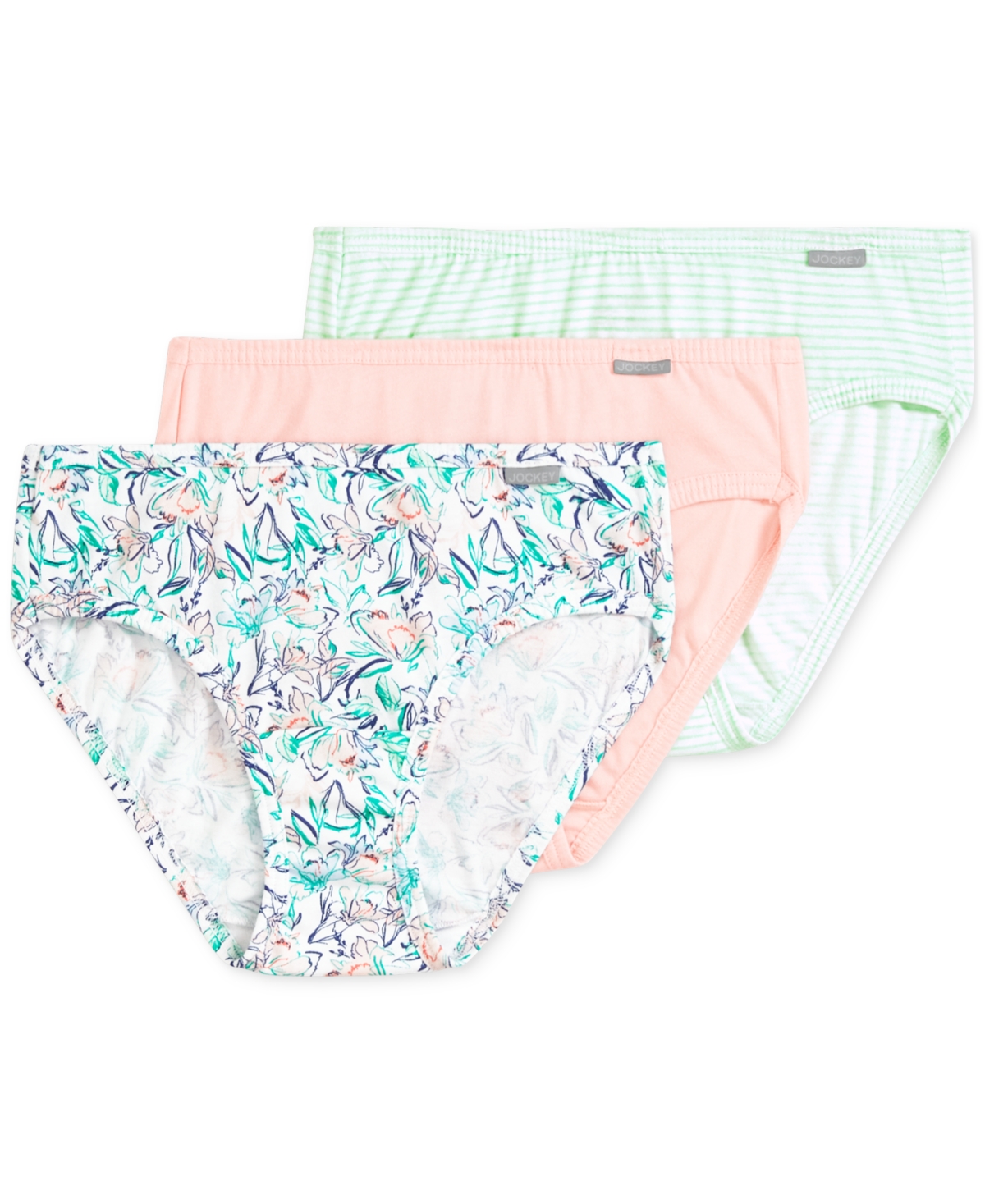 Jockey Elance Bikini Underwear 3 Pack 1489 In Coral Mist,floral