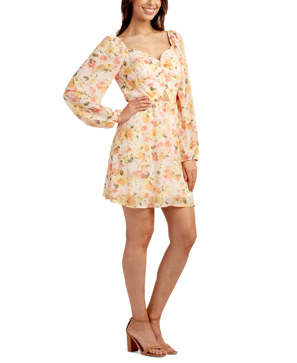 Shop Bcx Juniors' Floral-print Keyhole Midriff Mini Dress In Pat G