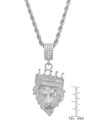 Men's Stainless Steel Simulated Diamond Crowned Lion's Head 30" Pendant Necklace