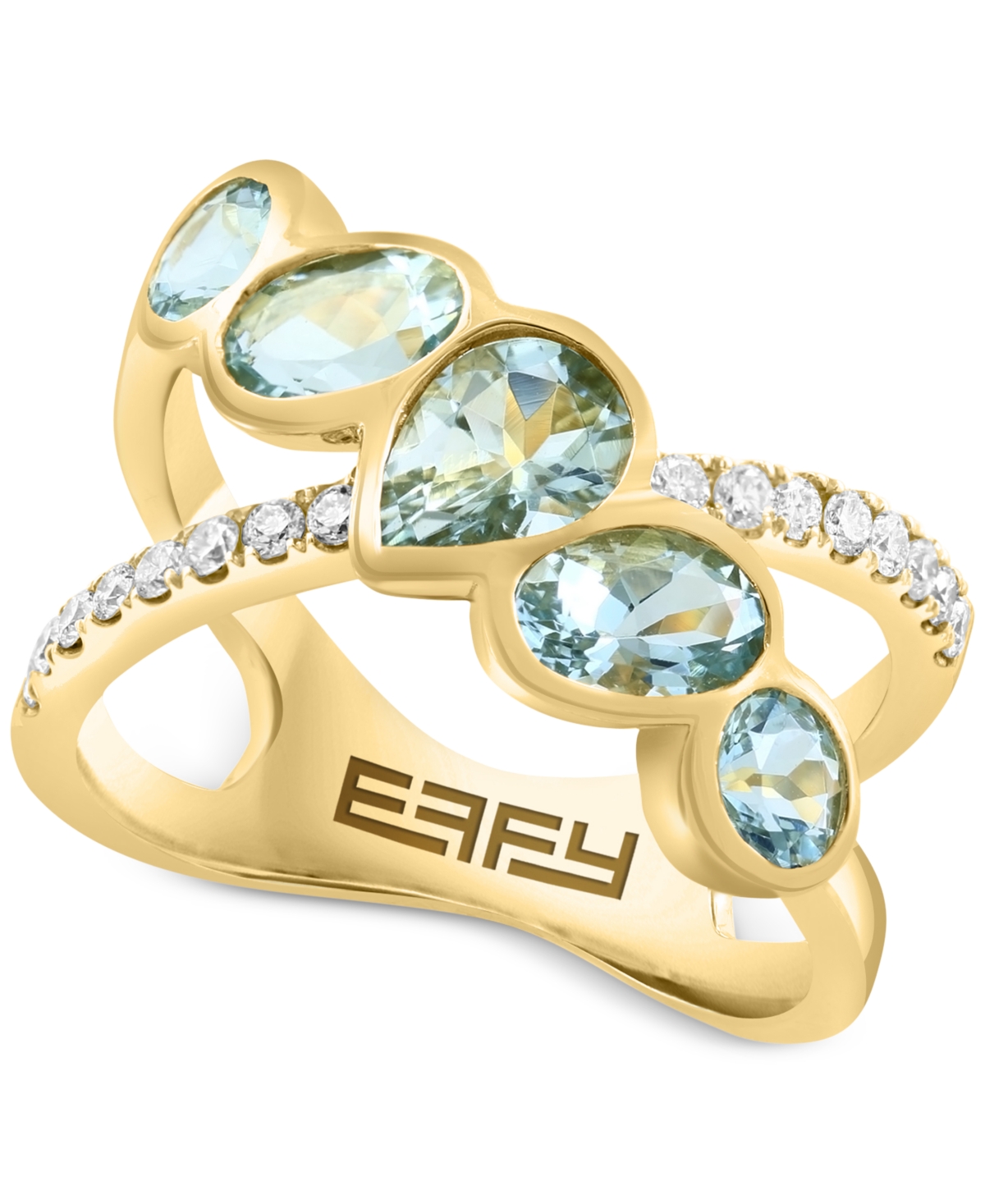 Shop Effy Collection Effy Aquamarine (1-7/8 Ct. T.w.) & Diamond (1/4 Ct. T.w.) Crossover Statement Ring In 14k Gold In Yellow Gold