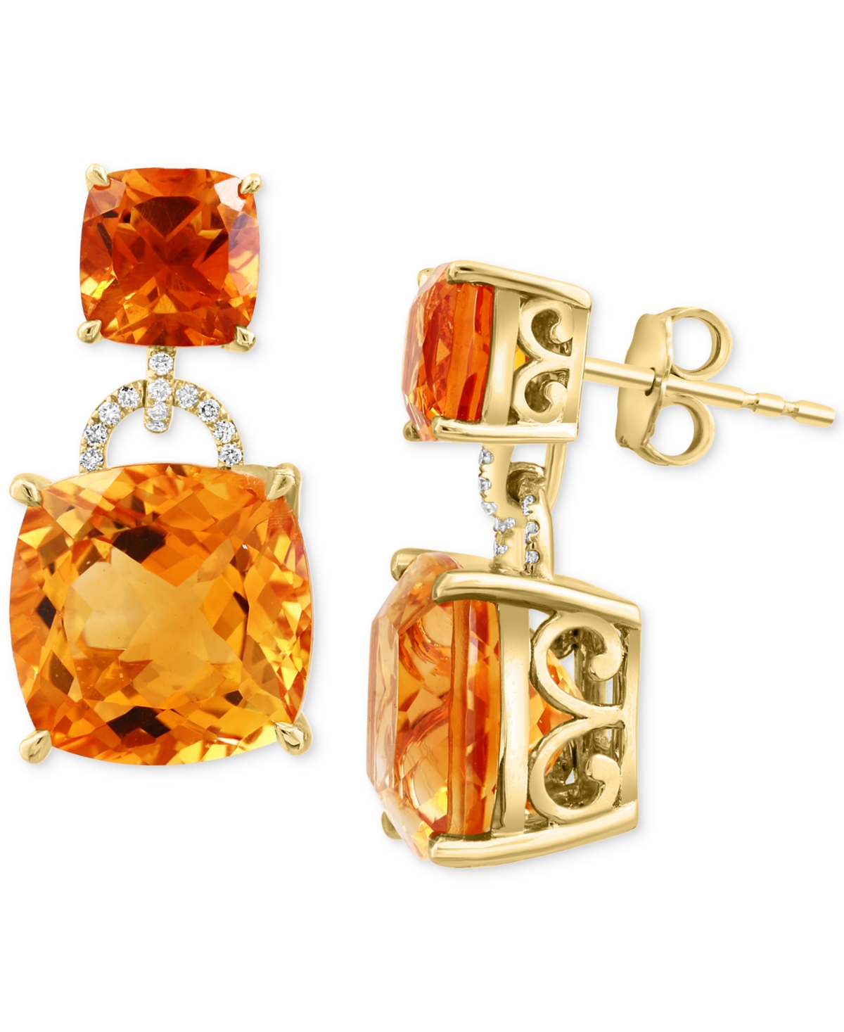 Effy Collection Effy Citrine (17-1/3 Ct.t.w) & Diamond (1/10 Ct. T.w.) Drop Earrings In 14k Gold In Yellow Gold