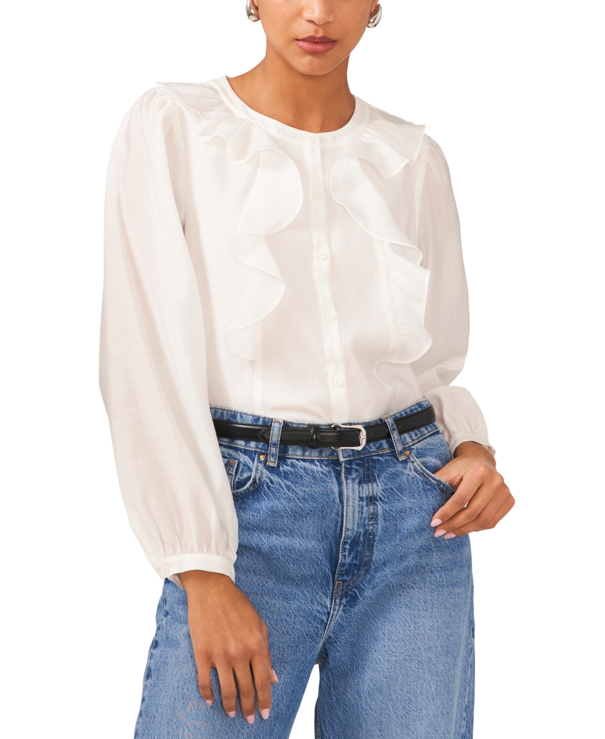 Women's Button-Front Ruffle Blouse - New Ivory