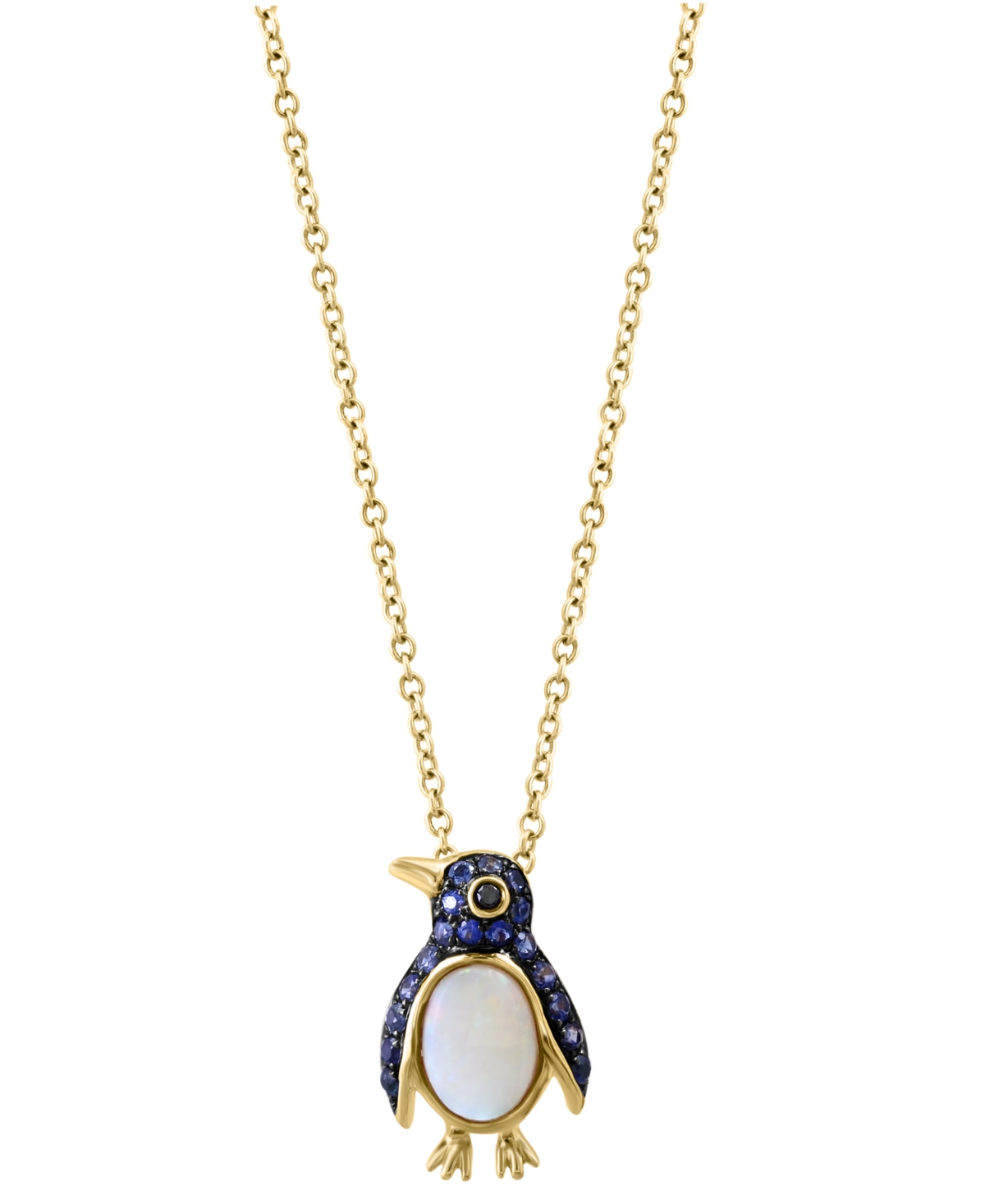 Effy Collection Effy Sapphire (1/3 Ct. T.w), Opal (1/2 Ct. T.w.) & Black Diamond Accent Penguin 18" Pendant Necklace In Yellow Gold