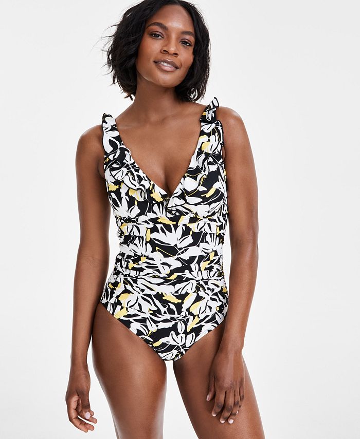 DKNY Women s Ruffle Neck One Piece Swimsuit Macy s