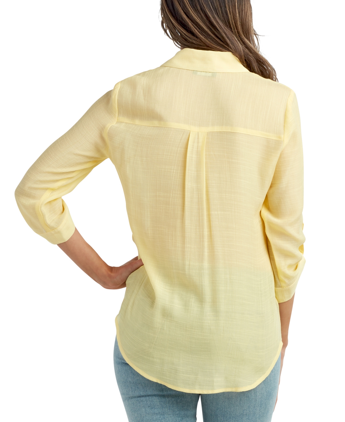 Shop Bcx Juniors' V-neck Tab-sleeve Shirt In Yellow