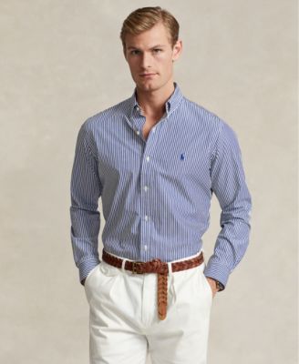 폴로 랄프로렌 Polo Ralph Lauren Mens Classic-Fit Striped Stretch Poplin Shirt,Navy/white