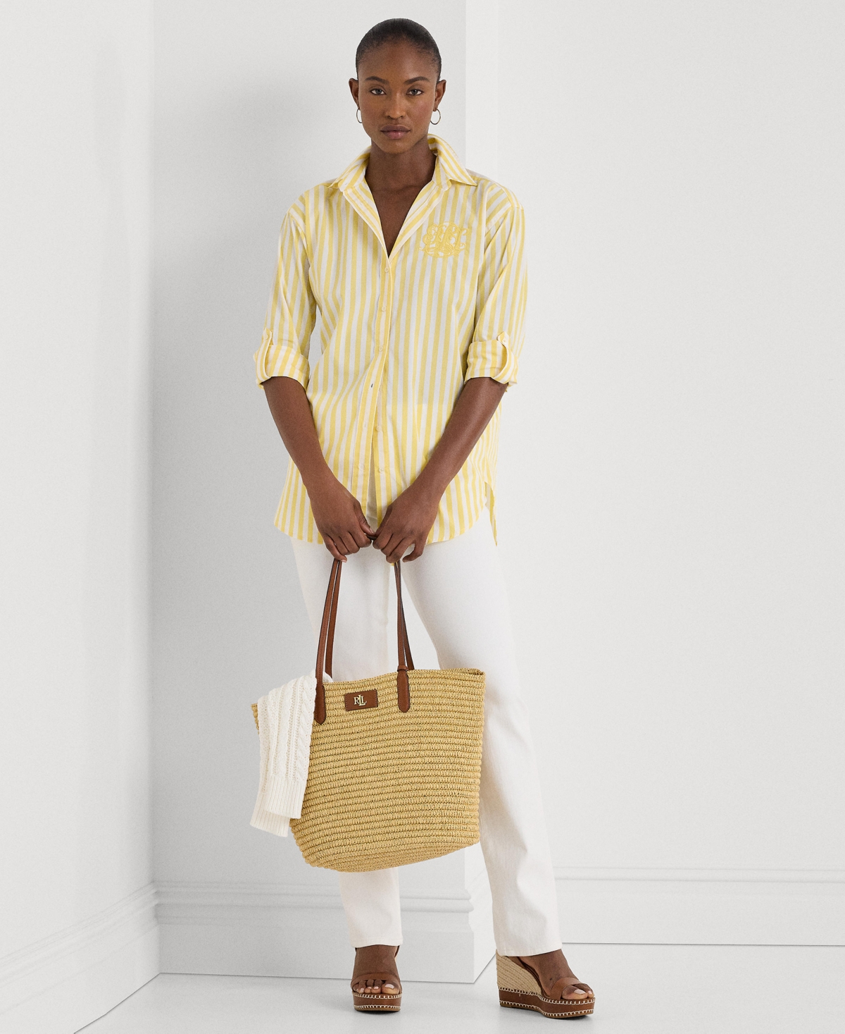 Lauren Ralph Lauren Women's Cotton Striped Shirt -White
