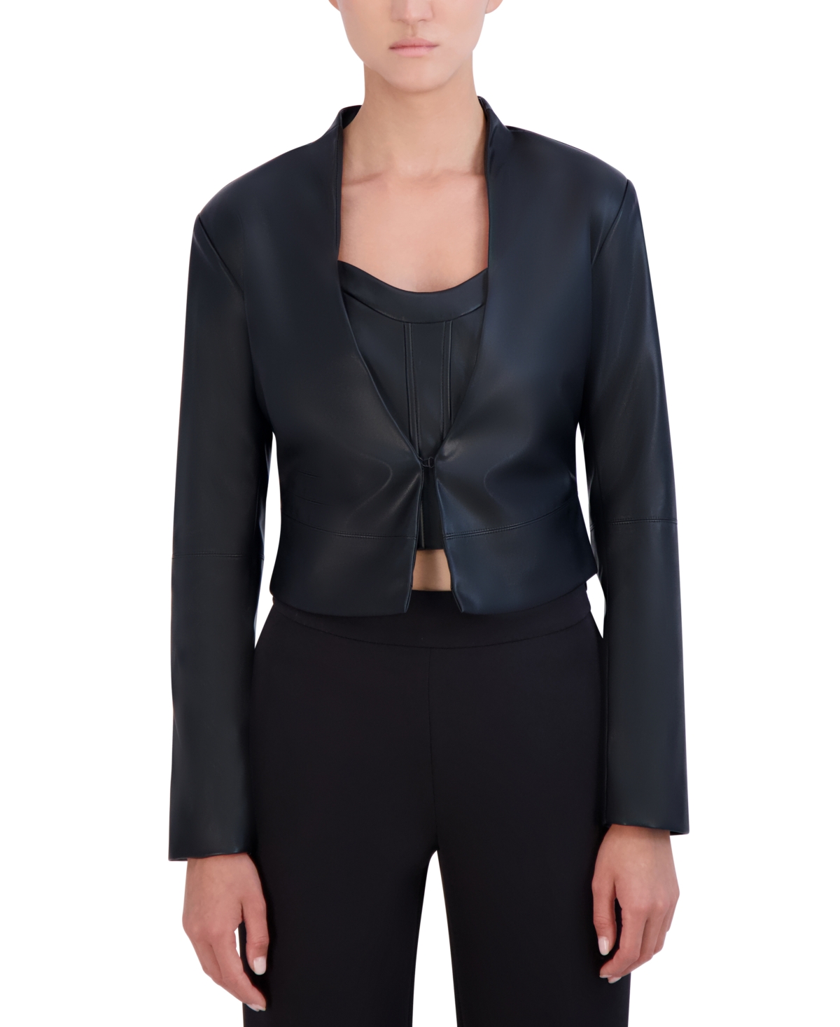 Women's Faux-Leather Fitted Jacket - Onyx