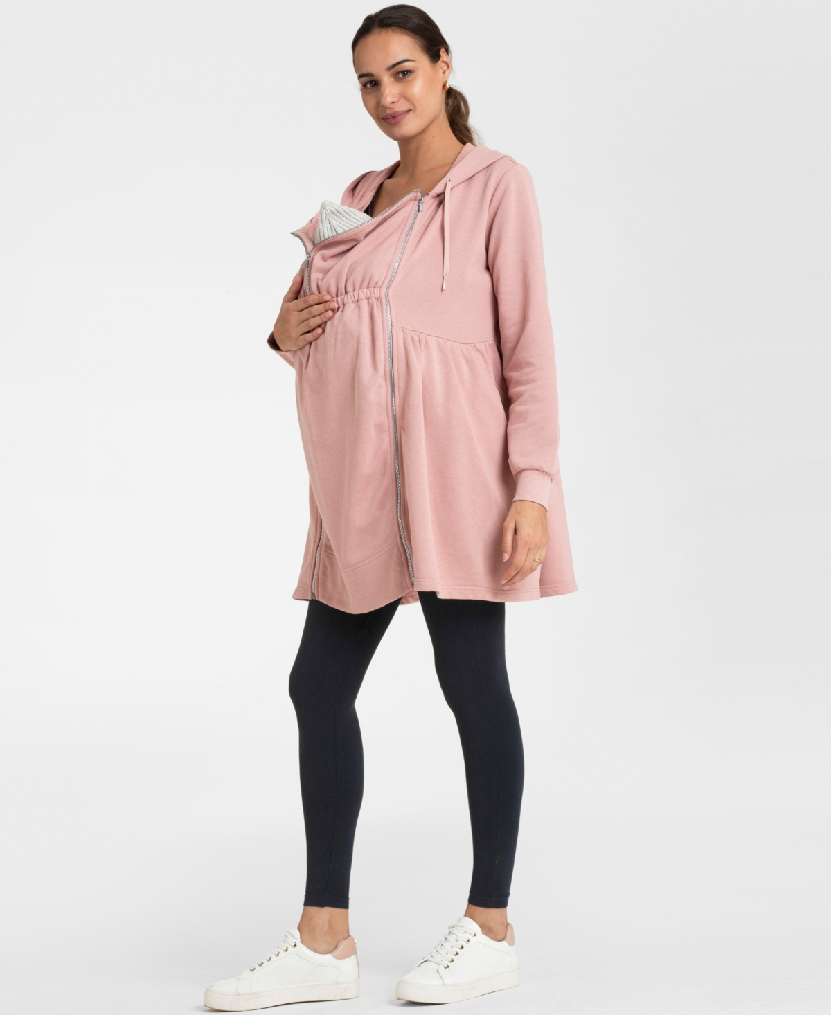 Shop Seraphine Women's 3 In 1 Maternity Babywearing Hoodie Tunic Sweatshirt In Blush