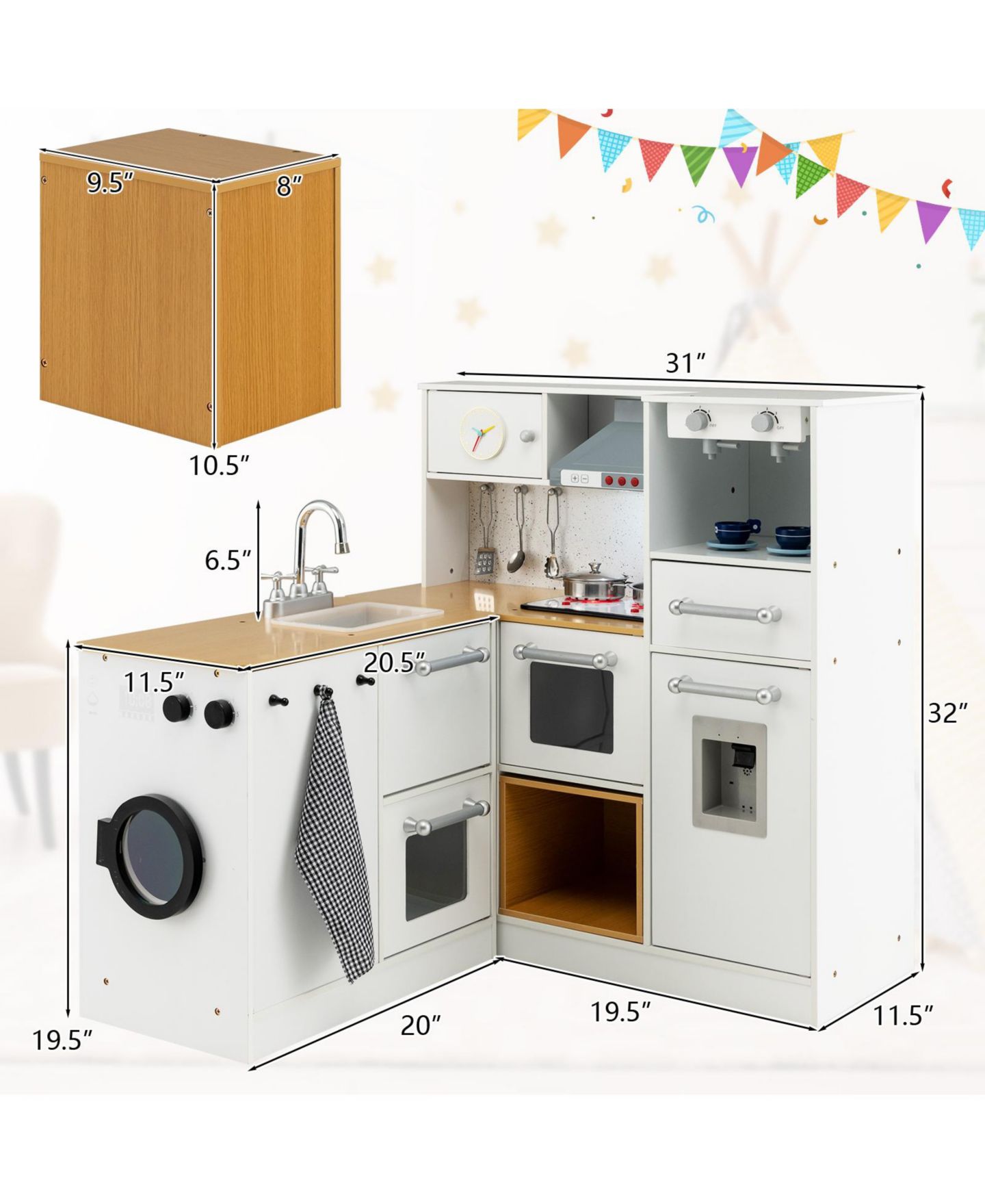 Детский игровой набор SUGIFT Lights and Sounds 2-Piece Wooden Kitchen Playset, Ages 3+ — фото 2