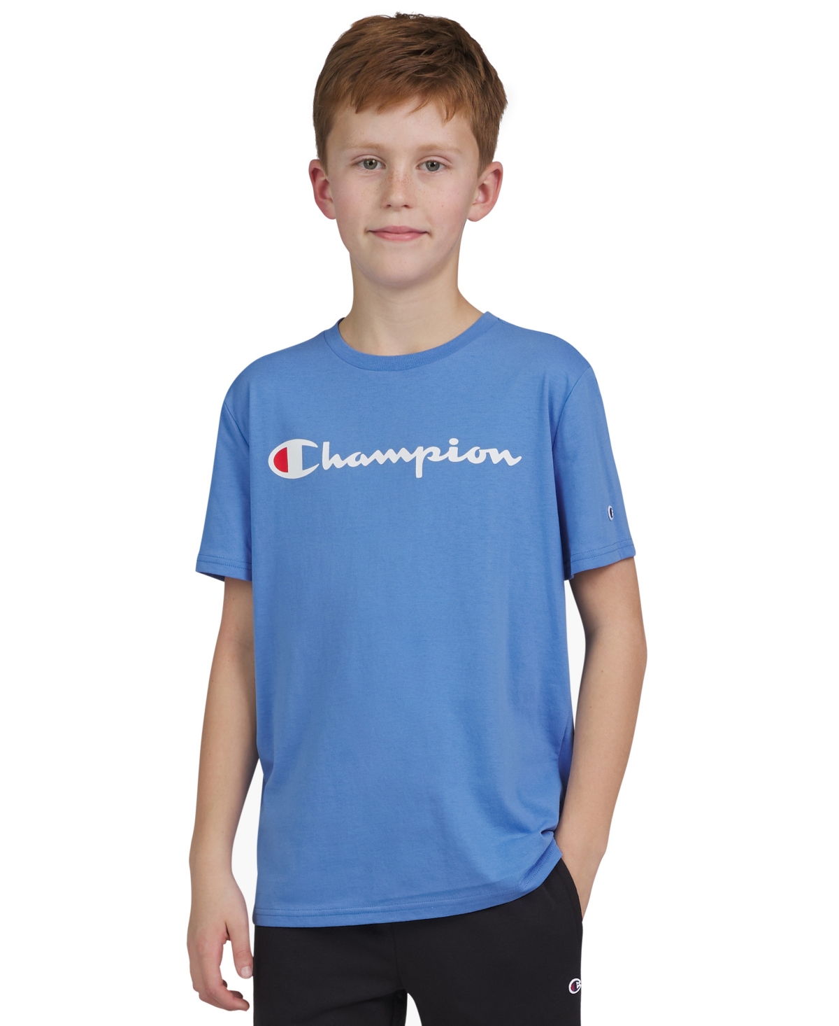Shop Champion Big Boys Classic Script Logo T-shirt In Blue