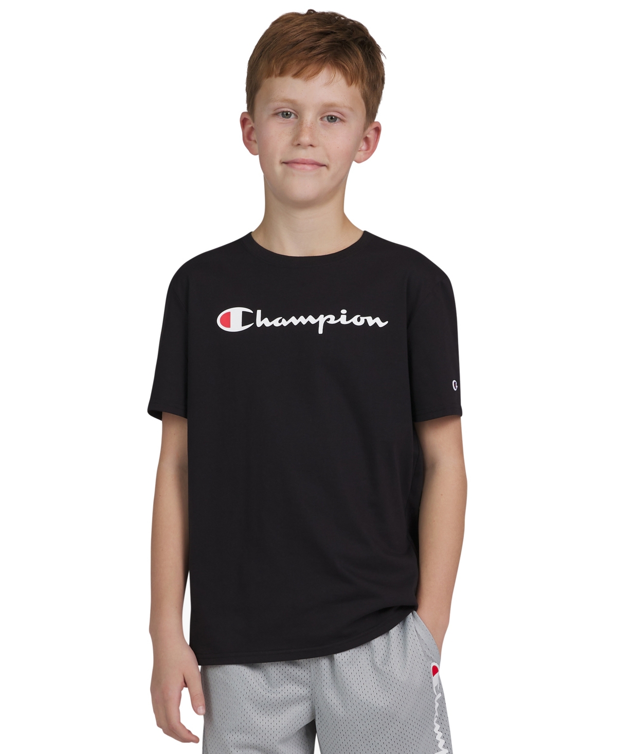 Shop Champion Big Boys Classic Script Logo T-shirt In Black