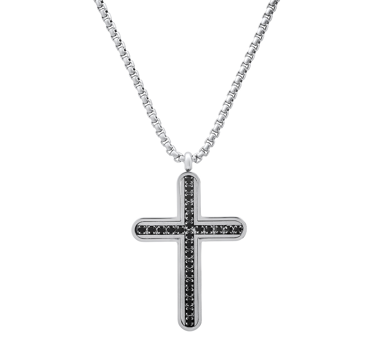 Shop Steeltime Men's Silver-tone Crystal Cross Pendant Necklace, 24" In Black,silver