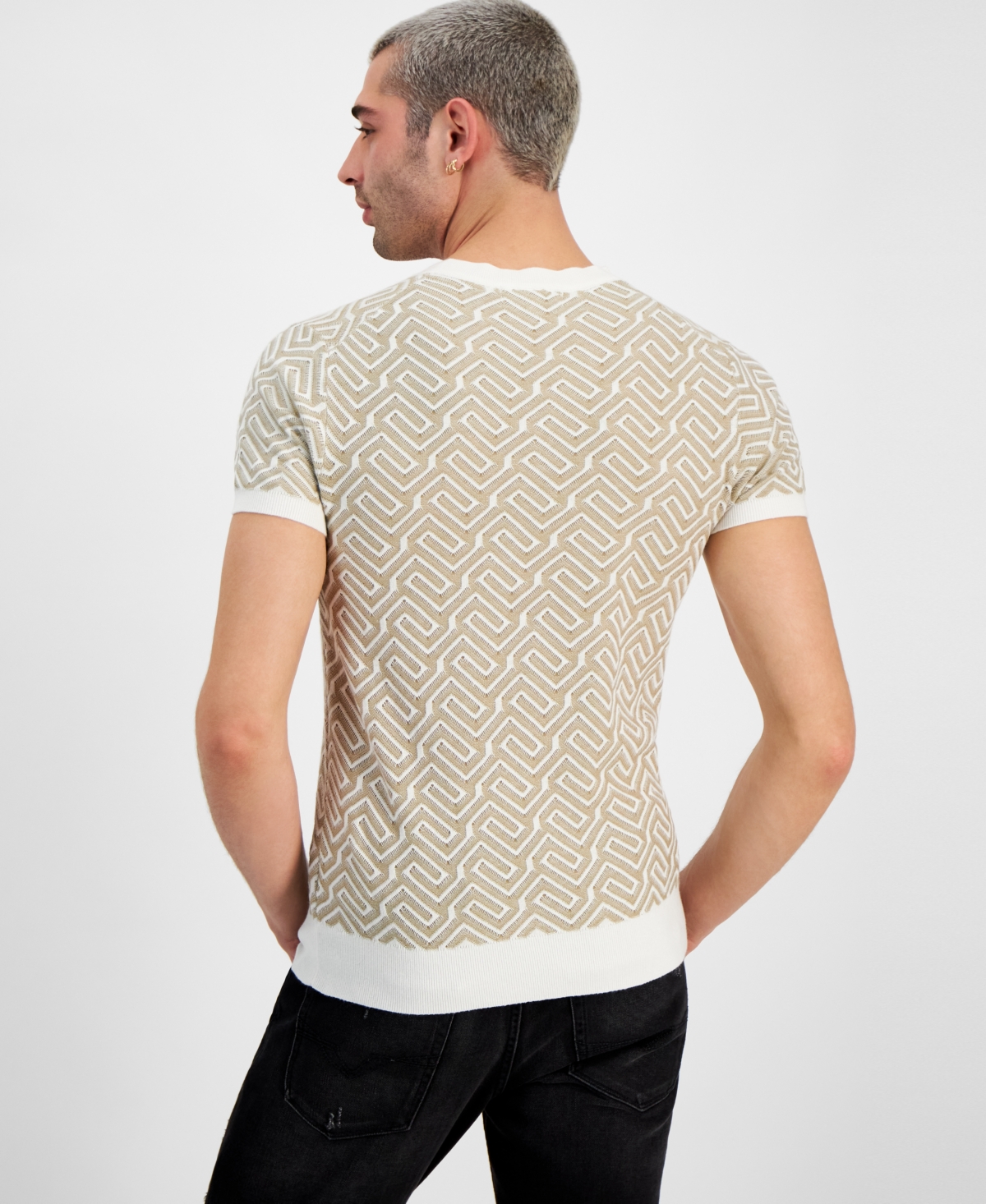 Shop Guess Men's Regular-fit Carl Geometric T-shirt In Salt And Khaki Storm Geometric Combo