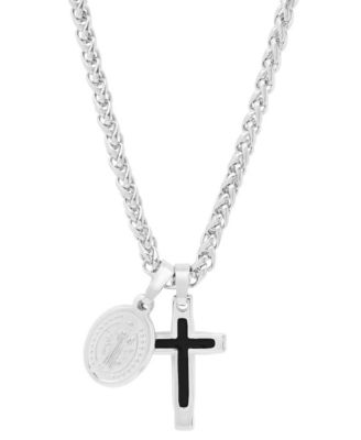 Men's Cross & St. Benedict Pendant Necklace, 24"