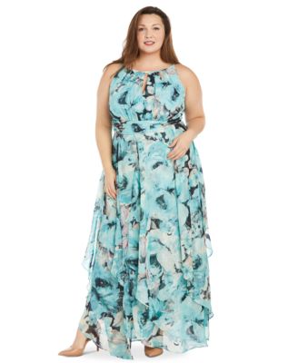 R & M Richards Plus Size Floral-Print Halter Maxi Dress - Macy's