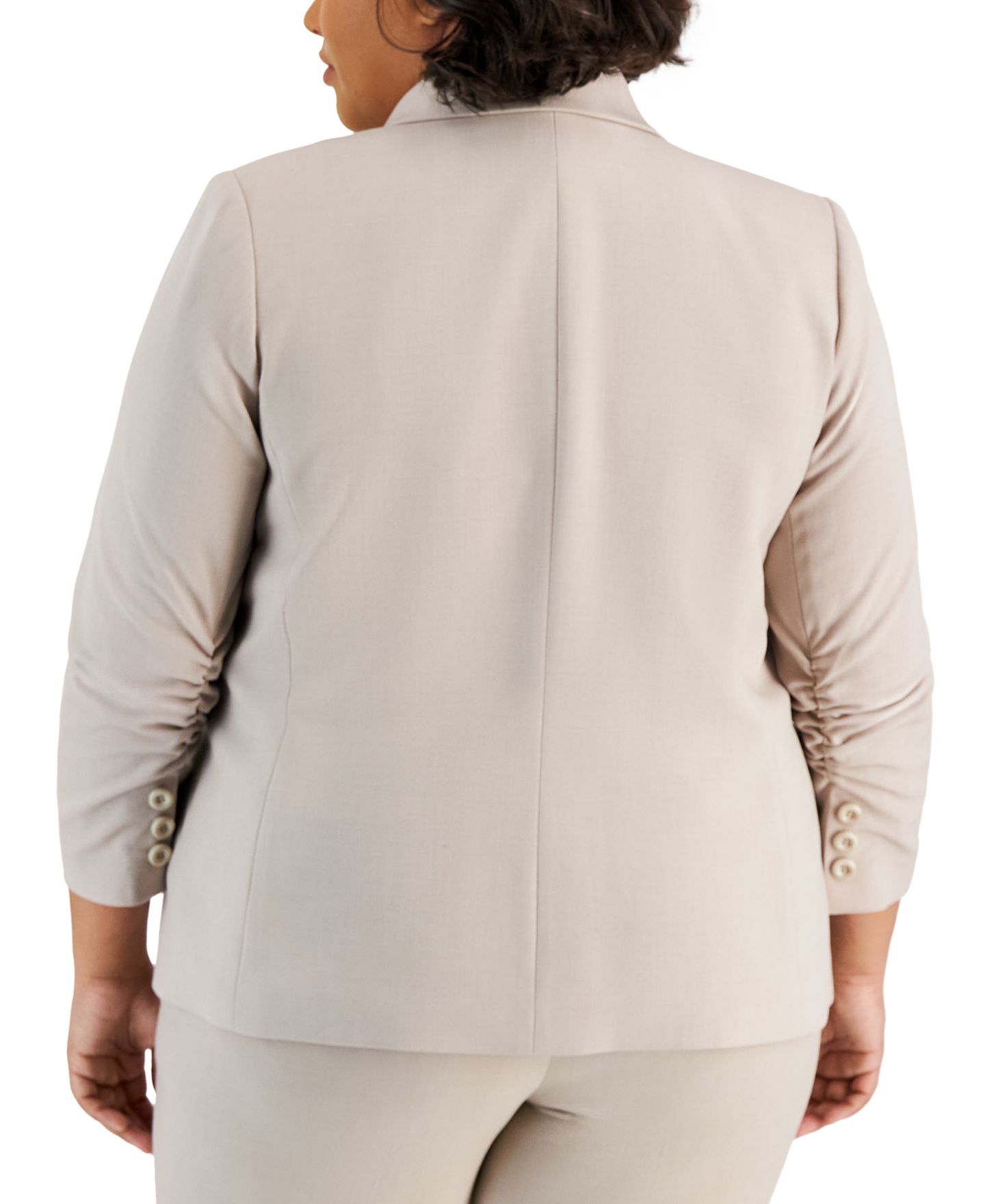 Женский пиджак Tahari ASL Plus Size Notched Collar Ruched-Sleeve Blazer, цвет: Песочный — фото 2