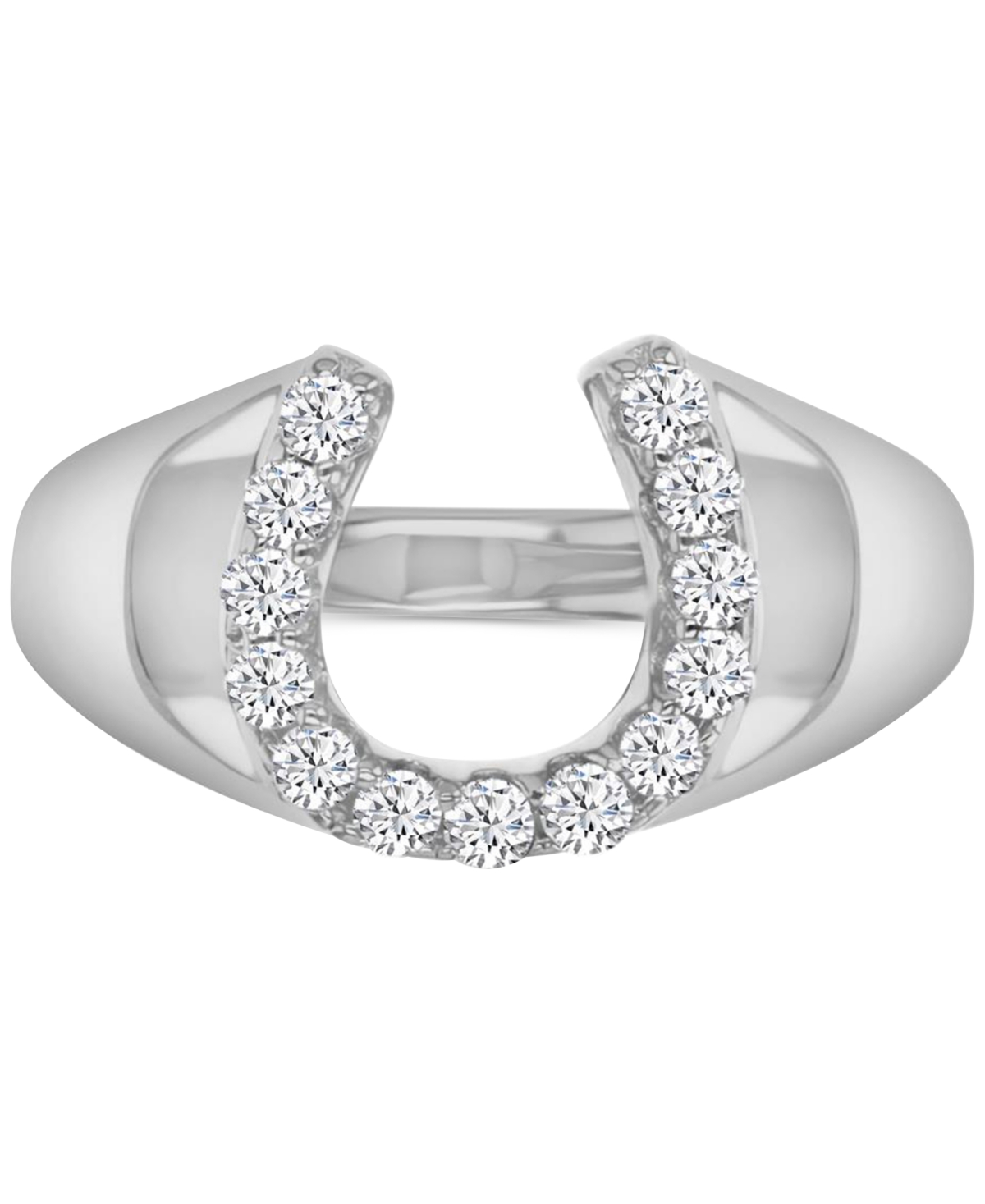 Shop Macy's Cubic Zirconia Polished Lucky Horseshoe Statement Ring In Silver