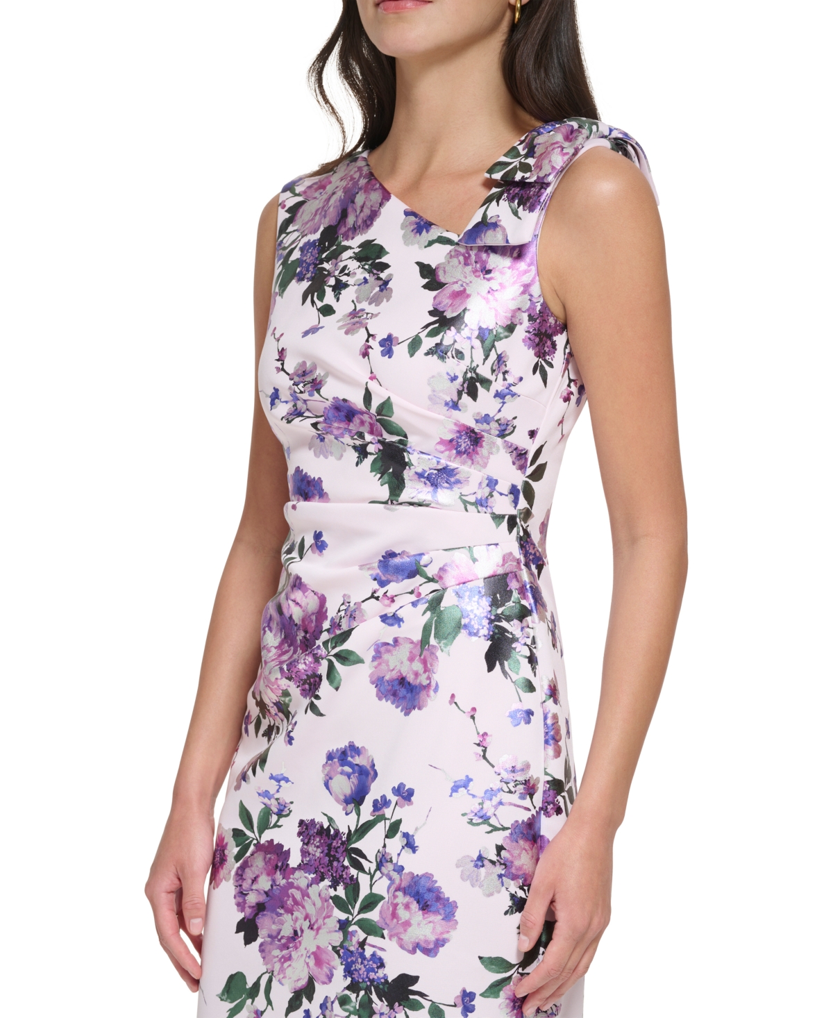 Jessica Howard Women's Floral Print Asymmetric Sleeveless Sheath Dress In Blush