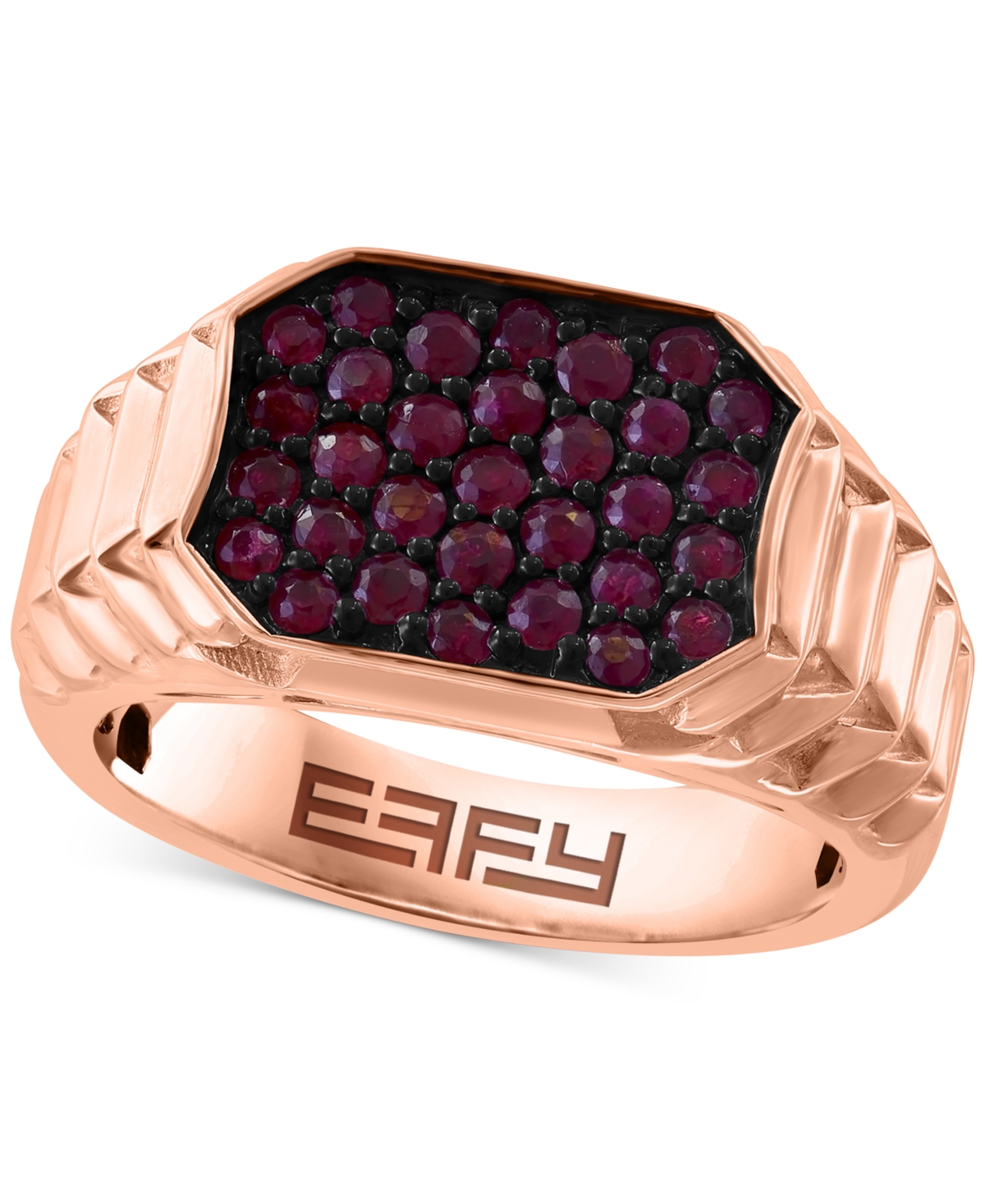 Effy Men's Ruby Cluster Ridge Texture Ring (1-1/20 ct. t.w.) in 14k Rose Gold-Plated Sterling Silver - K Yellow
